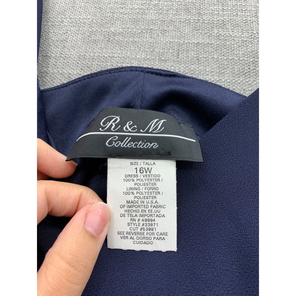 R&M Richards 2 Pieces Set Dress Womens 16 Navy Beaded Side Slit Sleeveless - Picture 3 of 10